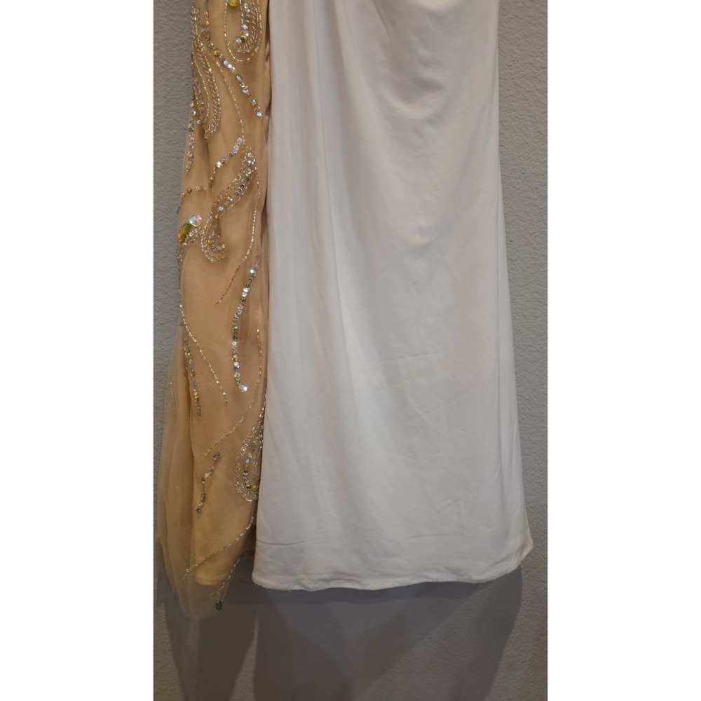 JVN by Jovani White and Gold Beaded Illusion-Back Evening Gown - Picture 6 of 16